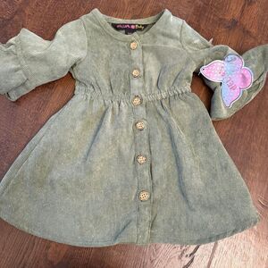 Delia’s Baby Olive Green Button Dress 3-6 Months NWT Boho Fall
